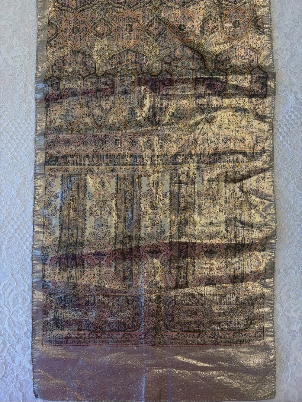 Vintage 80s Oscar de la Renta Metallic Paisley Scarf - Gold & Bronze